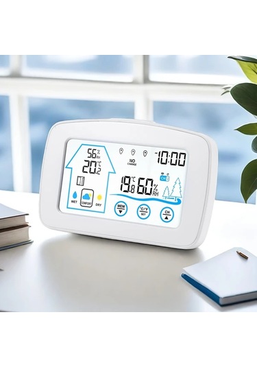Boatshop1 Beyaz Kablosuz Ic Dis Mekan Termometre Higrometre Dijital Renkli Ekran Hava Istasyonu