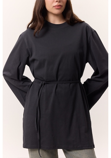 Bağlama Detaylı Oversıze Tshırt Antrasit Antrasit