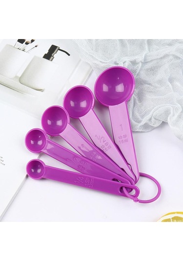 5 Adet Pişirme Pişirme Aletleri Plastik Ölçü Kaşığı Ölçü Kepçesi Ölçekli Mor