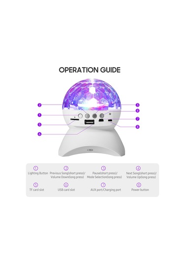 Samdoo L-740 Beyaz Bluetooth Hoparlör, 360 Renkli Led Işık, Usb/tf Kart Desteği, Fm Radyo, Derin Taban, Partiler İçin