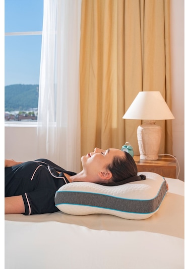 Boyun Destekli Ortopedik Visco Yastık Horlama Yastığı 55x40x12/10 Cm Beyaz