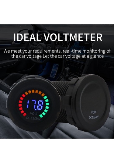 Samdoo 12/24v Renkli Led Voltmetre - Su Geçirmez, Alarmlı, Araç Ve Tekneler İçin