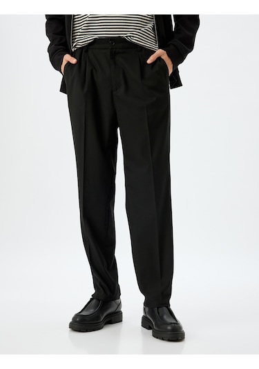 Koton Viskon Karışımlı Düğmeli Kumaş Pantolon Siyah 5wpm40001hw Siyah