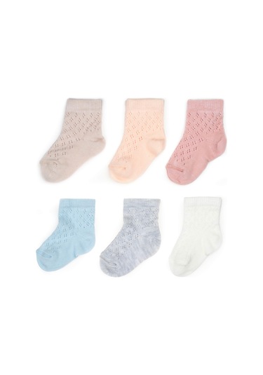 Bebek 6'lı Ajur Detaylı Çorap %100 Organik Pamuk, Bebek - Yenidoğan - Csyc1006 Karışık