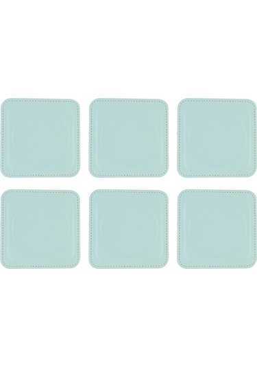 Bardak Altlığı,6 Lı Set,masaüstü Yuvarlak Cup Coaster,vegan Suni Deri,11x11 Cm.,su Yeşili Su Mavisi