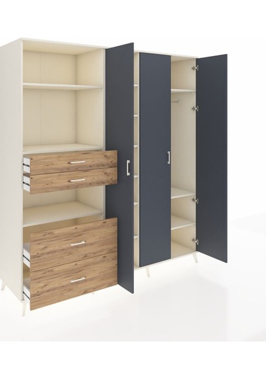 Kronos Dolap 12 Raflı 4 Çekmeceli Tek Askılı 220x59x243 Aytaşı-antrasit/çam Antrasıt/atlas Çam