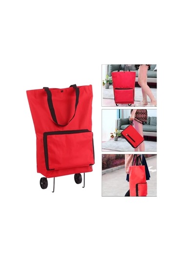 Maiyame Kırmızı Katlanabilir Tekerlekli Alışveriş Çantası - 15kg Yük Kapasitesi, Oxford Kumaş, 3l Depolama, Kolay Taşıma Diğer