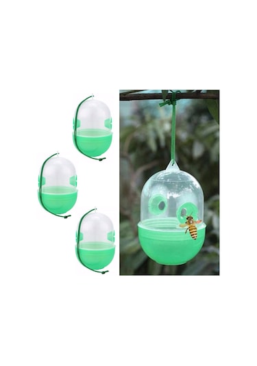 Folinda 3'lü Plastik Arı Yakalama Aleti - Transparent + Yeşil, 11.2x8.2x8.2 Cm, Ev Ve Doğa İçin Güvenli Kullanim, Kolay Temizleme