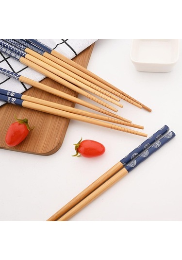 Yeniden Kullanılabilir 5 Çift Sofra El Yapımı Bambu Japon Doğal Ahşap Çubuklarını Suşi Gıda Renkli Ahşap Çatal Kaşık Tk. 56646324