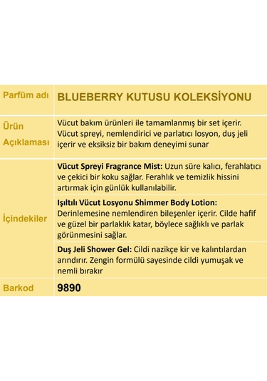 Nurxos 9890 Blueberry Yaban Mersini Hediyelik Kutulu 3'lü Set Vücut Spreyi & Losyon & Duş Jeli
