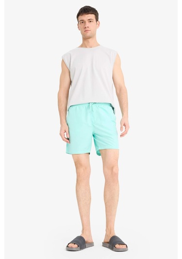 DeFacto Regular Fit Kısa Boy Cepli File Astarlı Beli Bağcıklı Düz Hafif Kumaş Deniz Şortu E5133AXNSGN1101