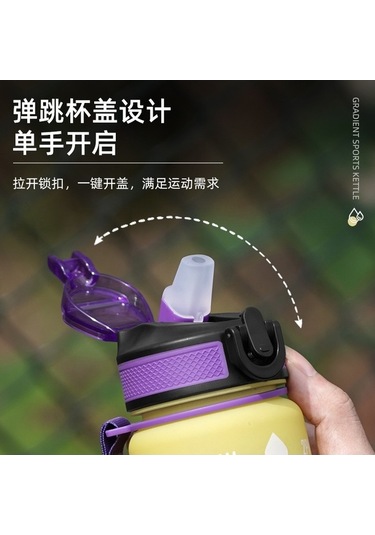 Novahub Çok Renkli Aşamalı Buzlu Bardak 1000ml Spor Pipetli Su Bardağı Zaman Ölçeği Mavi Mor, Maksimum Kapasite Çok Renkli