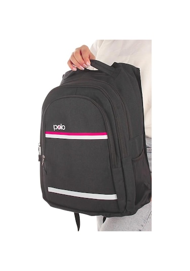 Temel My Polo Sırt Çantası Pembe Beyaz Çizgili Füme 8860 Füme