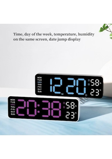 Artfulabode Otomatik Nem Sıcaklık Saati Mavi Led Kısılabilir 9 İnç Hafta Fonksiyonu Dijital Çalar Geniş Ekran 12/24h Beyaz - Mavi