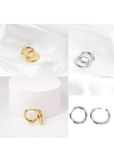 Flybuy 2 Adet Yuvarlak Halka Küpe, Kadın Erkek A1 Gümüş Paslanmaz Çelik, 20mm Dairelik, Moda Ve Trendli Stille/ Gümüş