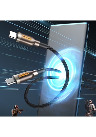 Awei Cl-125t Tip-c / Usb-c Tip-c / Usb-c Hızlı Şarj Veri Kablosu, Uzunluk: 1m Siyah