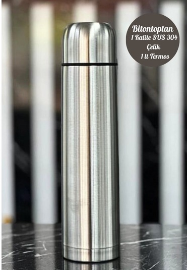 Kişiye Özel 1 Lt Çift Katmanlı Sus 304 Çelik İnox Termos 12 Saat Sıcak Soğuk Tutma Gümüş