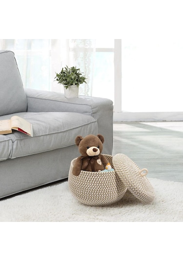 Mutfak, Banyo Ve Ev İçin Halat Hasır Sepet 17x21 Cm Kapaklı Saklama Sepeti Honeypot Bej - Kırçıl