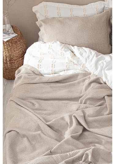 Ecocotton Sara Bej Çift Kişilik %100 Organik Pamuk Pike/yatak Örtüsü Seti 220 240 Cm Bej