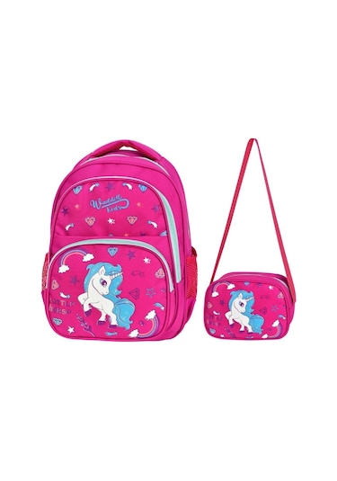 Waddell Kırmızı Unicorn Üç Bölmeli İlkokul Kız Çocuk Okul Çantası