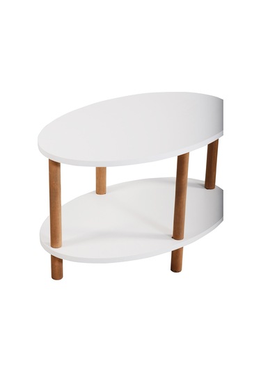 Orta Sehpa Oval Ahşap Ayaklı Iki Katlı Gazetelikli