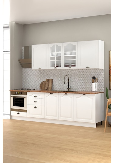 270 Cm Greena White Tezgahlı %100 Mdf Hazır Mutfak Dolabı Beyaz