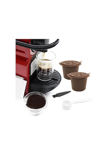 Suntek Cafe Bar Style A Brown Için Kaşık Kahve Gereçleri Ile Yeniden Kullanılabilir Kahve Kapsülleri