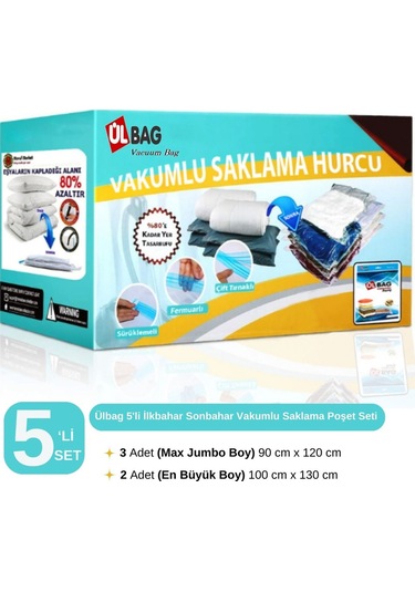 5'li Jumbo İlkbahar Sonbahar Vakumlu Poşet Seti En Büyük Boylar Vakumlu Poşet Hurç Şeffaf