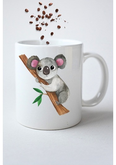 Cute Koala Baskılı Hediye Kupa Bardak Porselen Çay Kahve Fincanı Beyaz