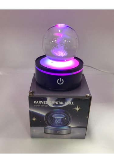 3d Lazer İşlemeli Rgb Işıklı Kristal Küre Gece Lambası Çok Renkli