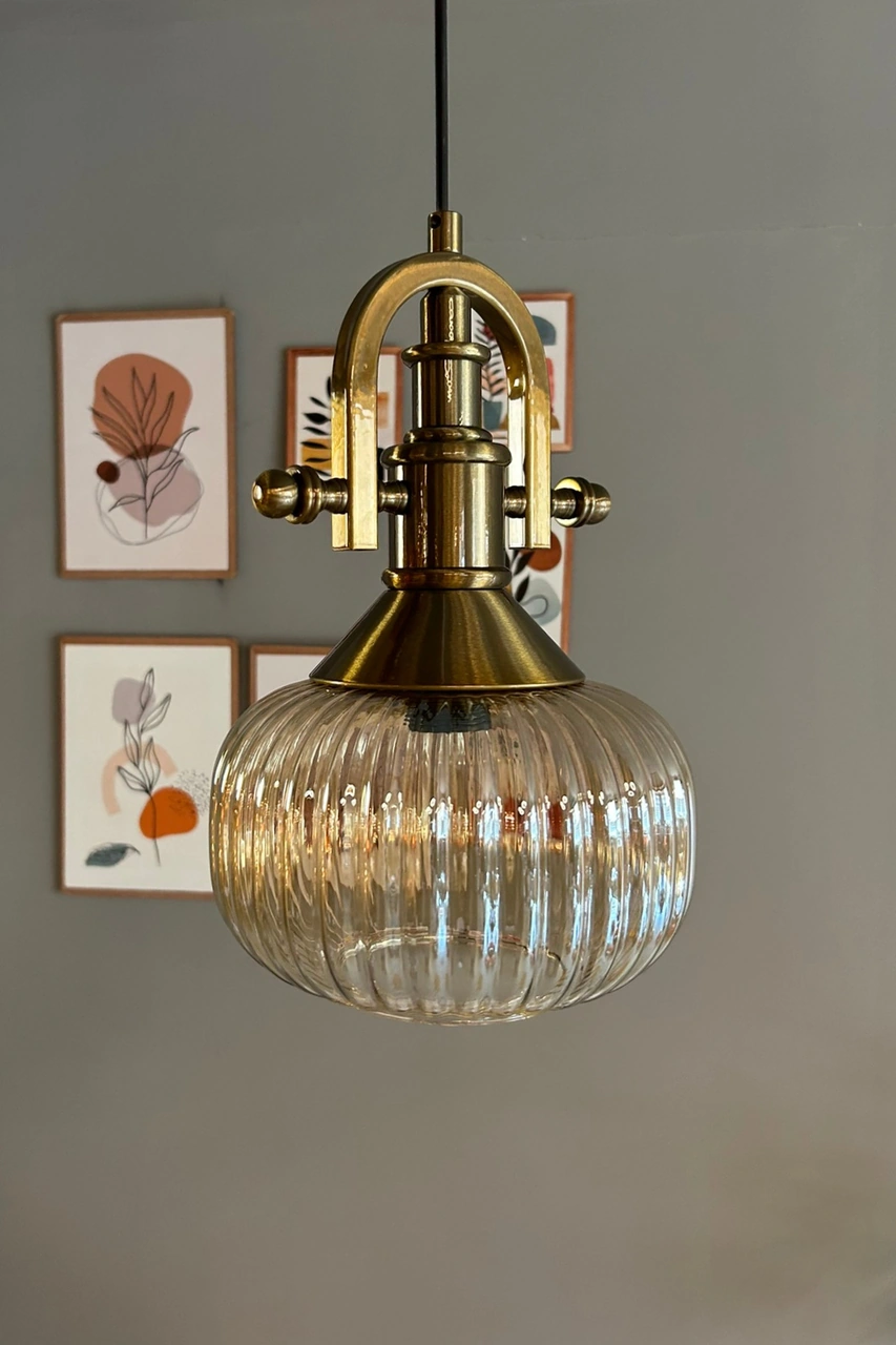 Mola Cam Bal Rengi Tekli Avize Gemici Eskitme Başlık Retro Sarkıt Lamba Restoran Salon Aydınlatma Bal