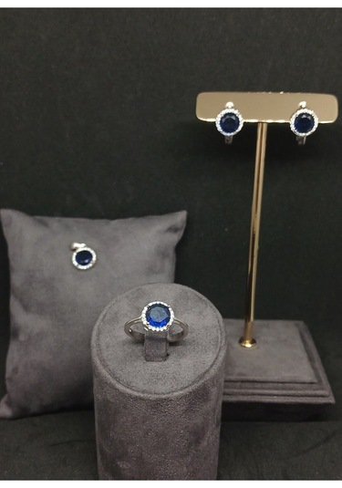 Elmas Kesim Taşlı Gümüş Takı Seti - Kolye Ucu, Küpe Ve Yüzük Şık Ve Göz Alıcı Tasarım Gümüş