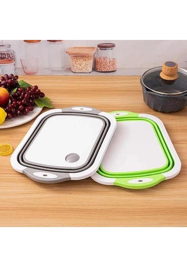 Gri Derin Oluk Tasarımlı Kesme Tahtası Küf Önleyici Kaymaz Çok Fonksiyonlu Damlalıklı Sepet