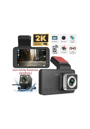 Gajeena Araç İçin 4 İnç Full Hd İki Kameralı Sürücü Kaydedici Geri Vites Görüntüsü Fonksiyonu
