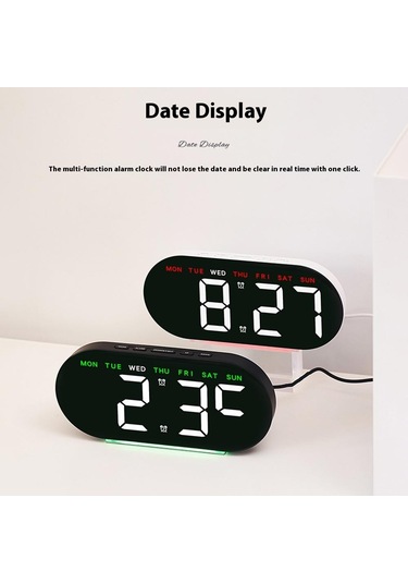 Gh8035 Çok İşlevli Led Dijital Çalar Saat Büyük Ekranlı Ortam Işığına Sahip Başucu Saati - Beyaz Gövde / Mavi Işık Beyaz Kabuk / Mavi Işık