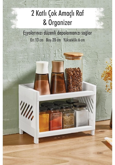 2 Katlı Tezgah Üstü Düzenleyici & Çok Amaçlı Raf & Organizer Siyah