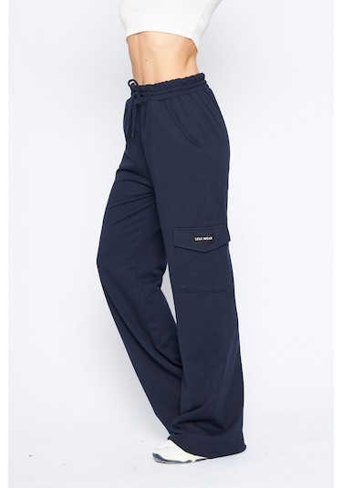 Lesa Wear Kargo Cepli Palazzo Pantolon Oversize Kesim Lacivert