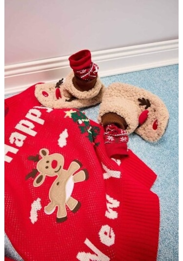 Defacto Kadın Fall İn Love Yılbaşı Geyik Temalı Ev Botu Y4903az24wnbn61 Kahve Kahverengi