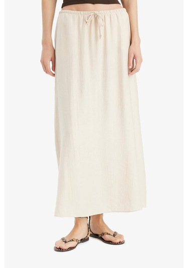 Defacto A Kesim Normal Bel Krinkıl Kumaş Midi Etek F6501ax25smbg776 Bej
