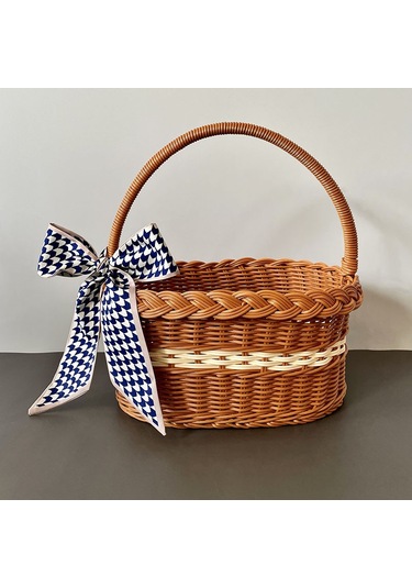 Youmex Küçük Plastik Çıt Çömlek, Ins Stili Piknik Ve Hediye Sepeti, Mavi Kumaş Bandı İle, 27x18x14 Cm, Çeşitli Amaca Uygun Saklama