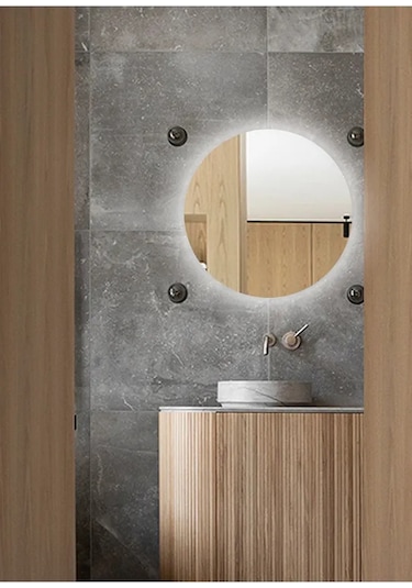 Fawdecor Led Işıklı Yuvarlak Dekoratif Duvar Aynası 50x50 Beyaz