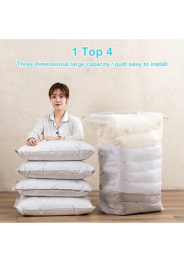 Springsun Ev İçi Giysi Yorgan Saklama Torbası - Hava Çekmeksiz Vakum Kompresörü, 2 Boyut Seçeneği Orta/büyük , Boşluk Tasarrufu Beyaz