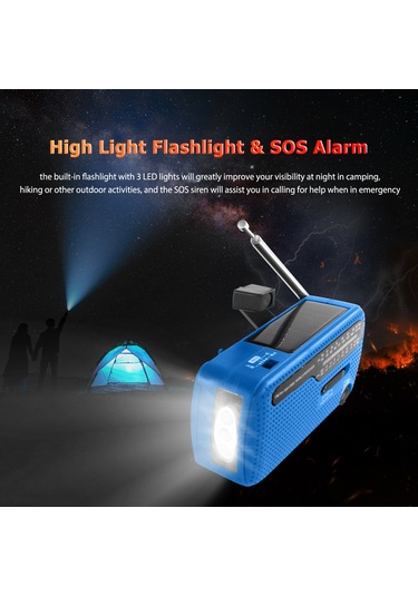 Springsun Acil Radyo El Kranklı Güneş Radyosu 1200mah Şarj Edilebilir Taşınabilir Güç