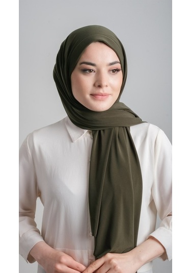 Haki Pratik Hazır Geçmeli Eşarp Sandy Kumaş Sade 1817_09 Haki