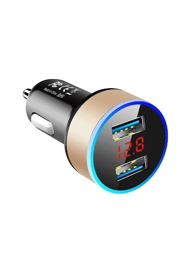 3.1a Çift Hızlı Şarj Cihazı Çakmak 2 Portlu Usb Araç Soketi Po Altın-çin