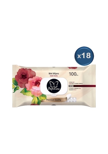 Papilion Islak Havlu Mendil 100 Yaprak Gül/Rose 18 Li Set