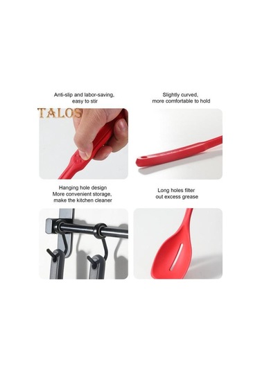 Siyah 2 Adet/takım Büyük Silikon Aşçılık Kaşık Spatula Seti Yapışmaz Oluklu Katı Kaşık Seti Asılı Delik Tasarımı Isıya Dayanıklı Kaşık Mutfak Eşyaları