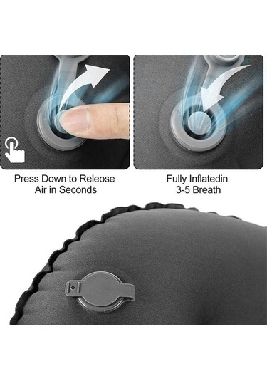 Pazly Siyah Büyük Seyahat Kamp Yastığı - Kafa Dayanağı Şişme Yastık, Dikdörtgen Konforlu, Uyku Desteği Siyah