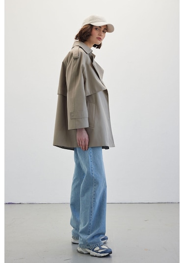 Oversıze Kısa Trençkot Çağla Çağla