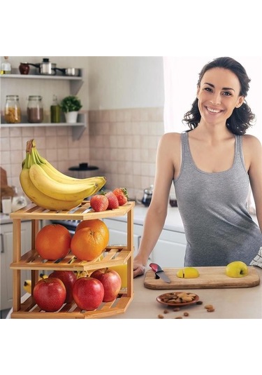 Akayev 3 Katlı Bambu Köşeli Raf Organizer Beyaz